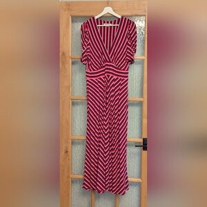 Striped V-Neck Midi Dress